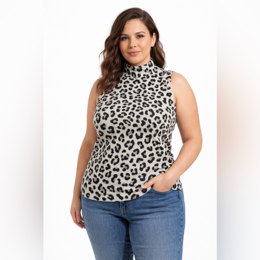 WHBM White House Black Market Leopard Print Mock Neck Tank Top M